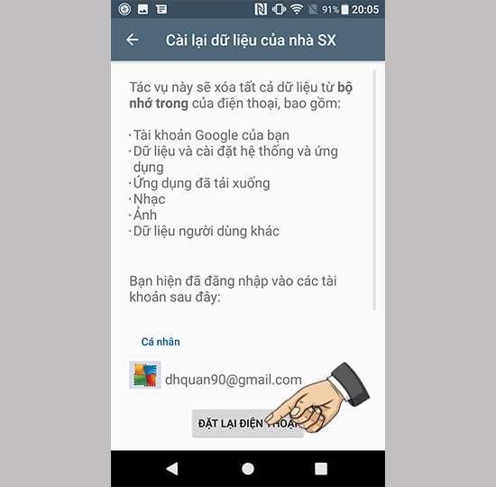 Chọn xóa mọi thứ